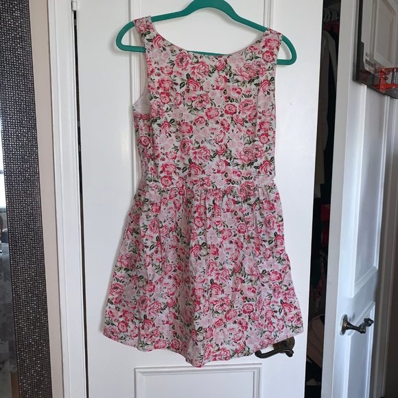 Topshop Floral Linen Skater Dress Size 8 - Picture 1 of 5
